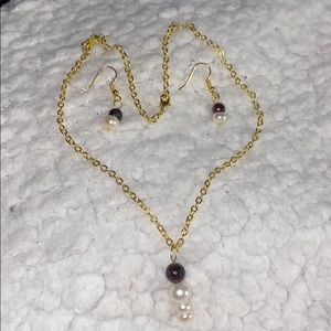 Pearl and Purple Bead Necklace & Earring Set